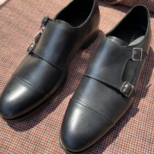 NWT Zara Black Leather Double Monk Dress Shoes 42